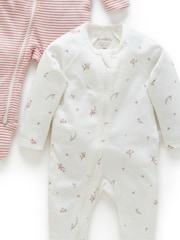 Purebaby Pink 100% Cotton Zip Baby Sleepsuits 2 Pack - Image 3 of 9