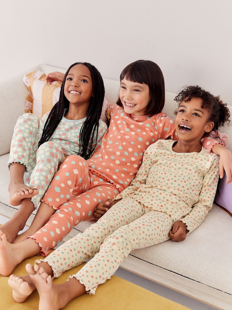 Rose/crème Ditsy - 100Pyjama Fleuri Snuggle % coton 3 Lot (9mths-16yrs) - Image 1 de 10