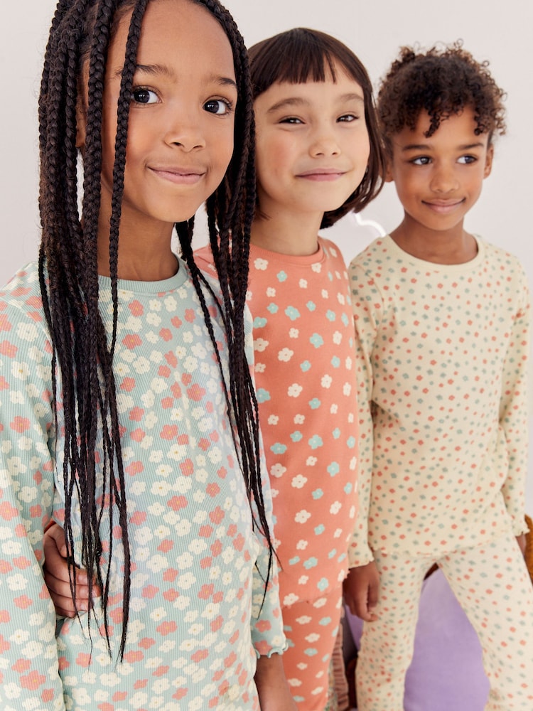 Rose/crème Ditsy - 100Pyjama Fleuri Snuggle % coton 3 Lot (9mths-16yrs) - Image 3 of 10