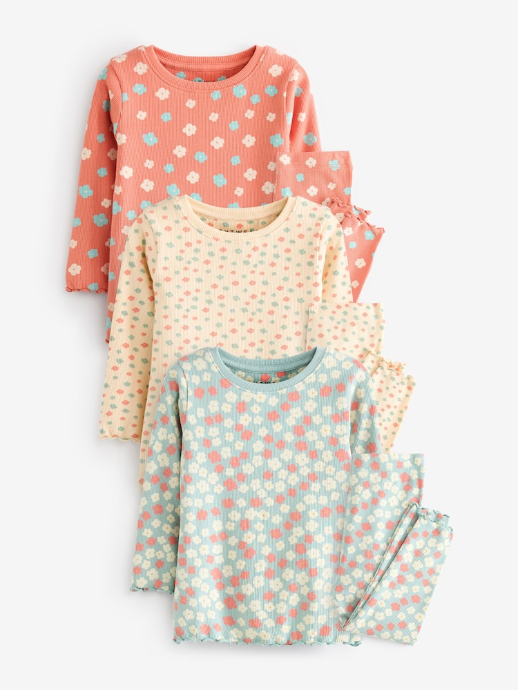 Rose/crème Ditsy - 100Pyjama Fleuri Snuggle % coton 3 Lot (9mths-16yrs) - Image 5 of 10