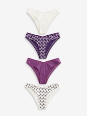 Berry Print/Cream Brazilian Geo Lace Trim Knickers 4 Pack - Image 1 of 8