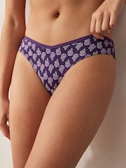 Berry Print/Cream Brazilian Geo Lace Trim Knickers 4 Pack - Image 2 of 8
