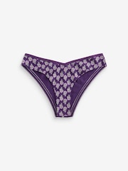 Berry Print/Cream Brazilian Geo Lace Trim Knickers 4 Pack - Image 6 of 8