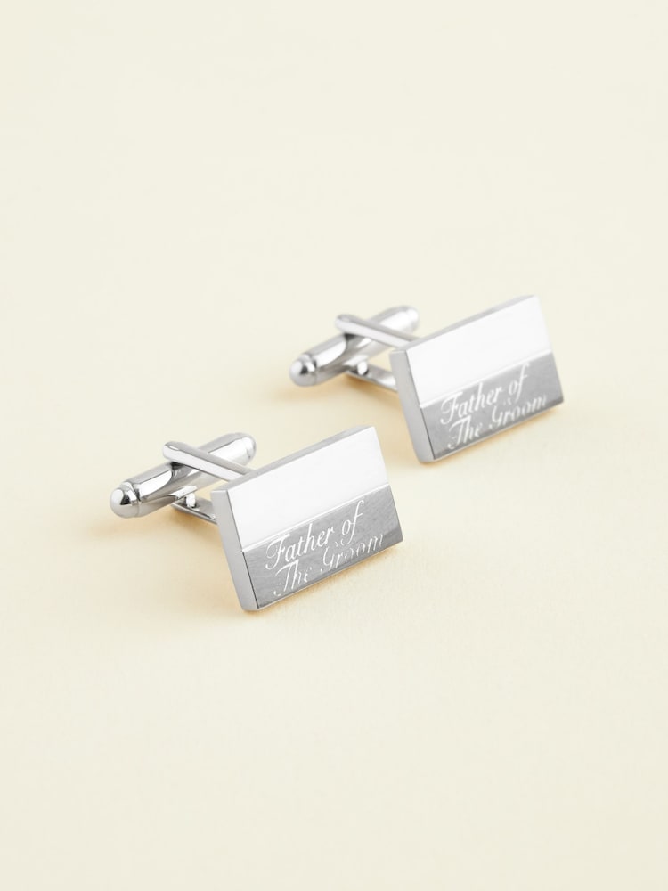Silver Tone Father of the Groom Engraved Wedding Cufflinks - Image 2 of 5 Silver Tone Father of the Groom Engraved Wedding Cufflinks - Image 2 of 5