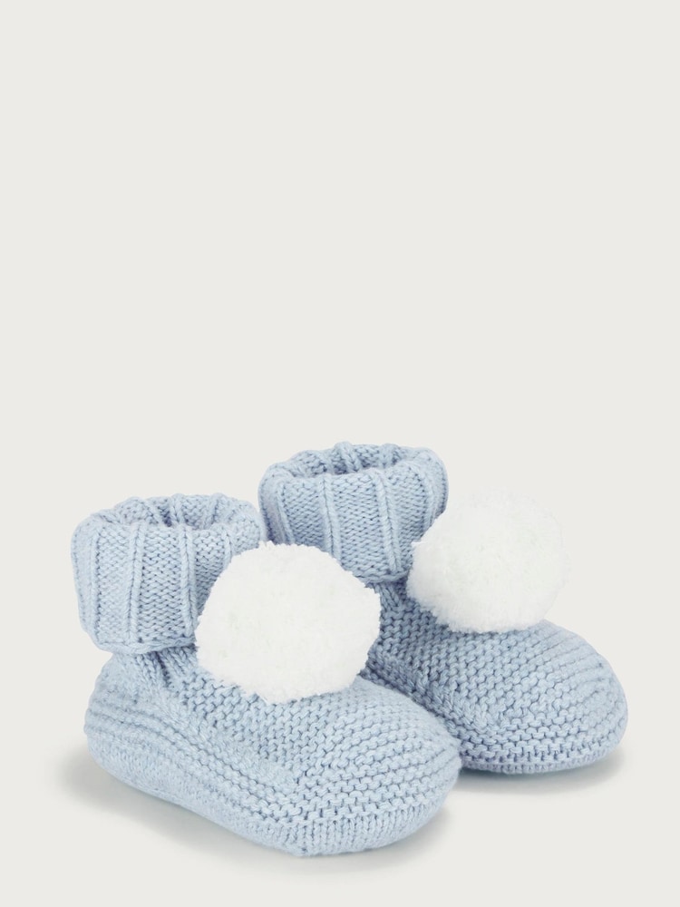 The White Company Pink Knitted Pom Pom Booties - Image 1 of 1