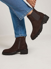 Yours Curve Brown Cleated Chelsea Boots In Wide E Fit - Image 1 of 5