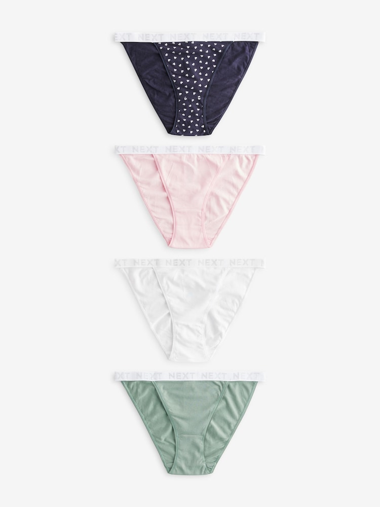 Sparkle Heart Print/Plain Tanga Logo Knickers 4 Pack - Image 1 of 8