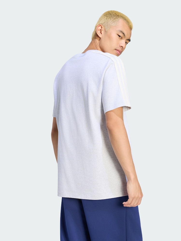 adidas Grey 3-Stripes Regular T-Shirt - Image 2 of 5 adidas Grey 3-Stripes Regular T-Shirt - Image 2 of 5