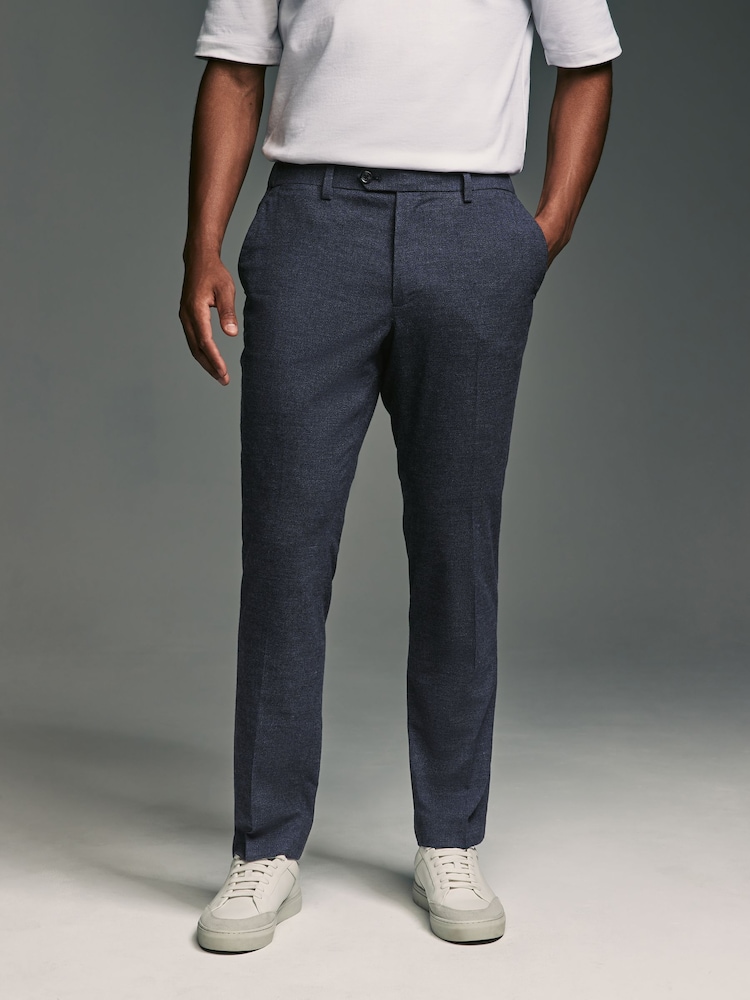 Blue Navy Slim Fit Stretch Textured Trousers - Image 1 of 10
