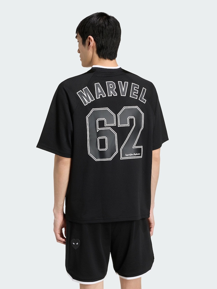 adidas Black Marvel Spider-Man Mesh Jersey - Image 2 of 5 adidas Black Marvel Spider-Man Mesh Jersey - Image 2 of 5