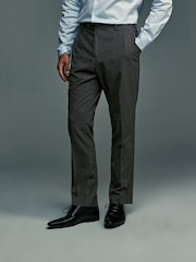 Grey Slim Fit Elasticated Waist Slim Fit Stretch Textured Trousers - Image 1 of 9