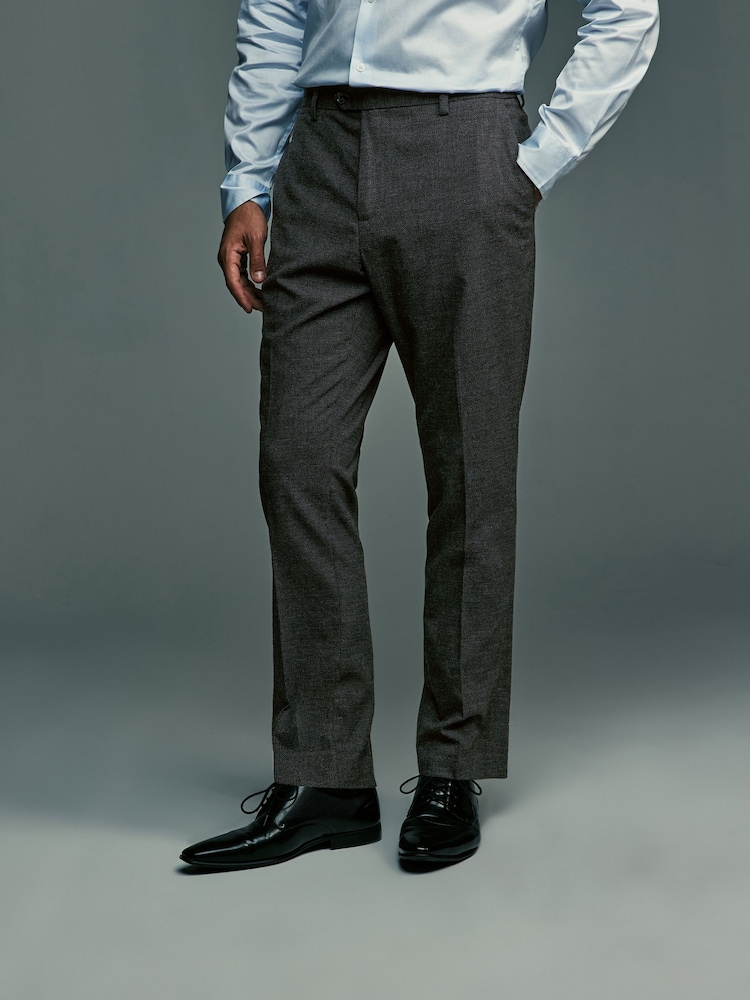Grey Slim Fit Elasticated Waist Slim Fit Stretch Textured Trousers - Image 1 of 9