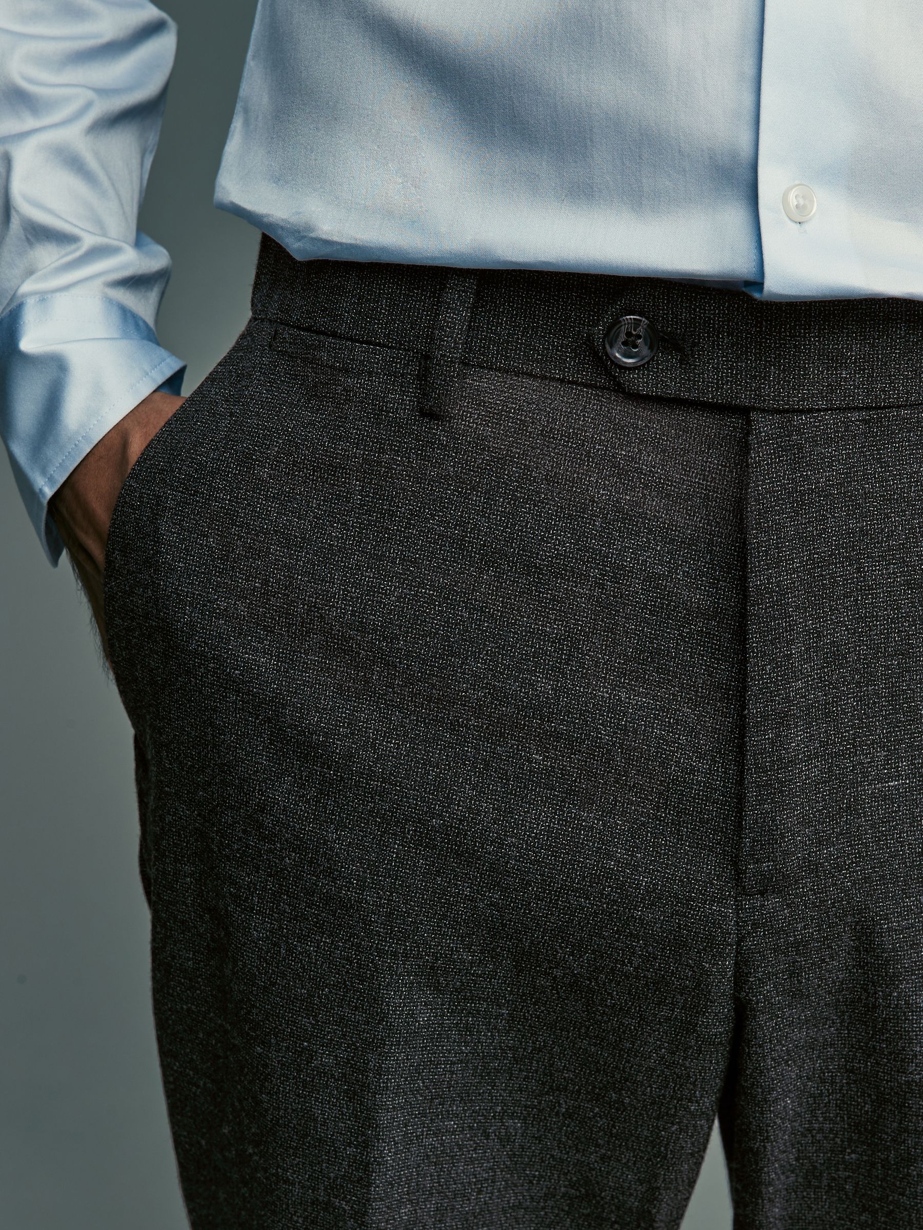 Women's Grey Striped Comfort Slim Fit Flat Front Trousers main image 1