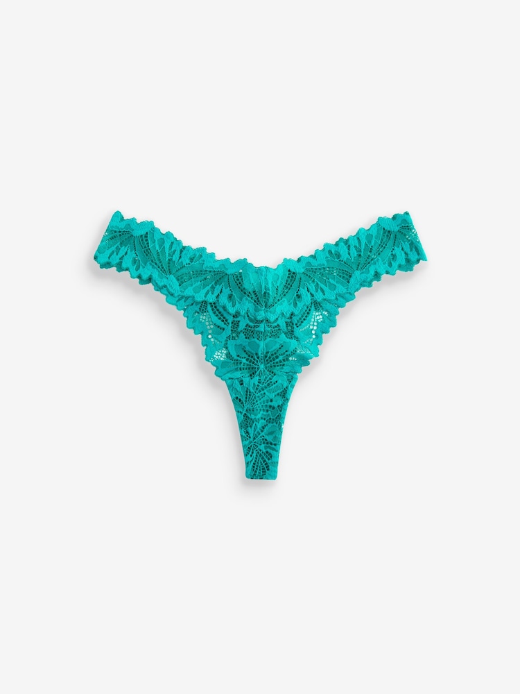 Teal Blue Thong Ultimate Comfort Lace Knickers - Image 4 of 4