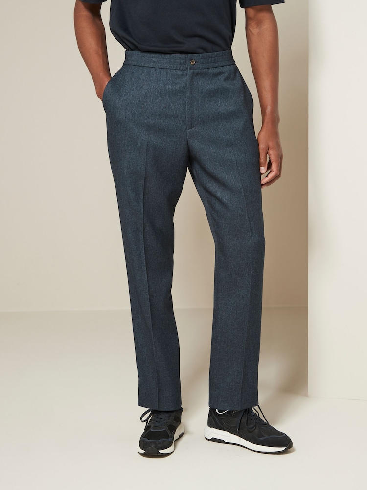 Navy Blue Relaxed Tapered Fit Textured Smart Joggers - Image 1 of 5
