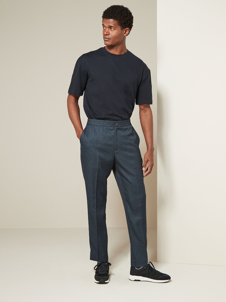 Navy Blue Relaxed Tapered Fit Textured Smart Joggers - Image 2 of 5