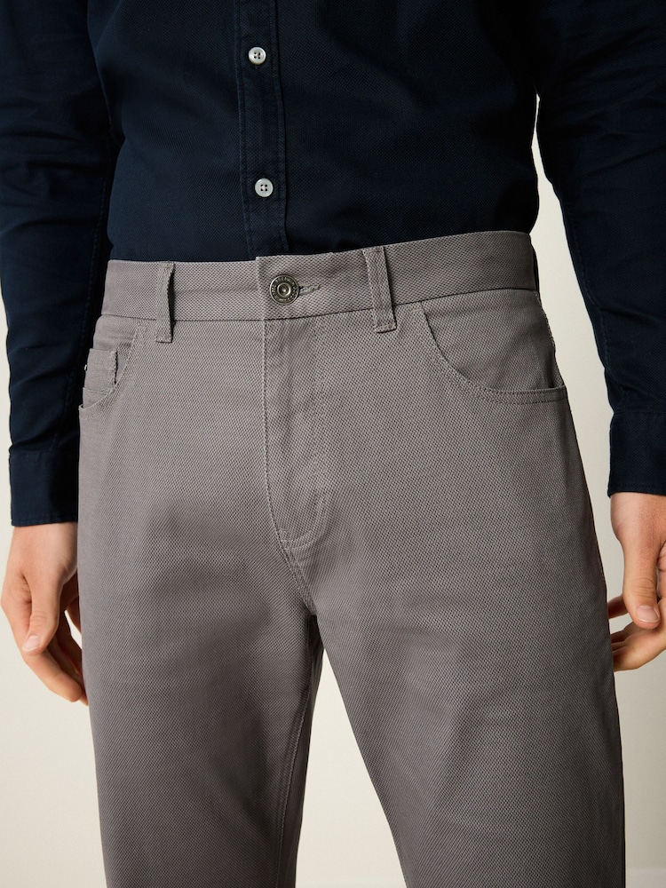 Grey Straight Fit Printed Soft Touch Stretch Denim Jeans Style Trousers - Image 4 of 9