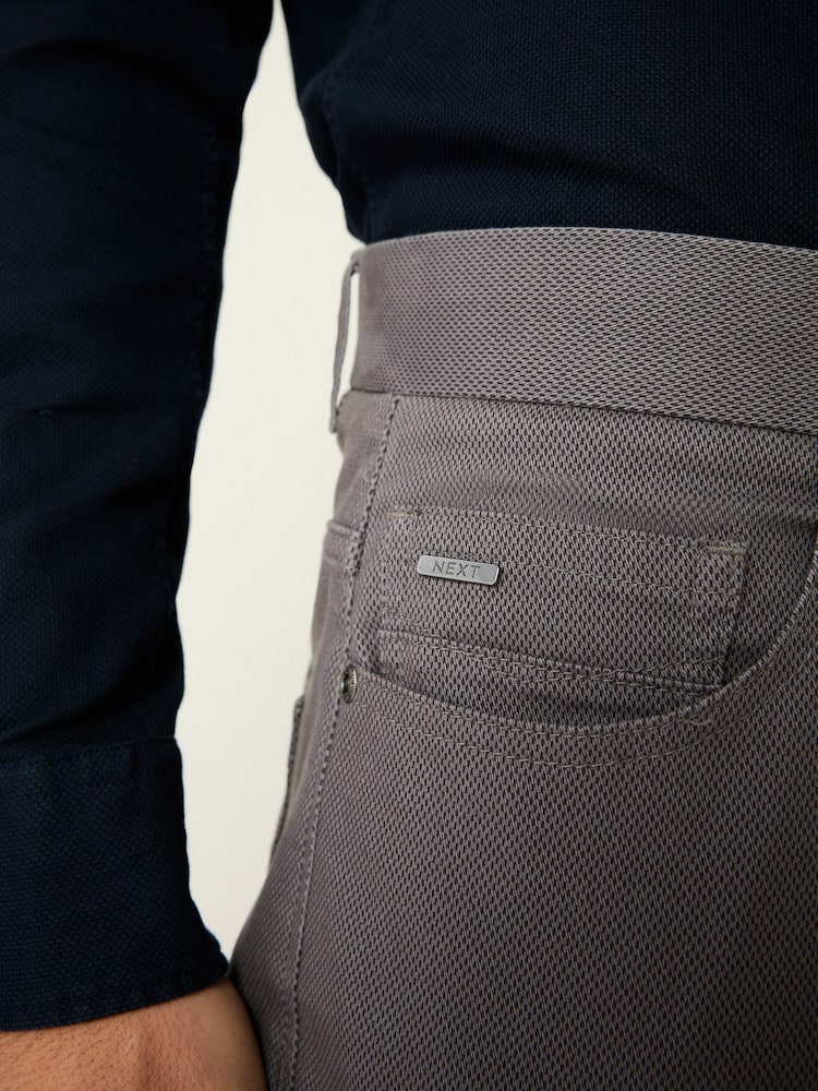 Grey Straight Fit Printed Soft Touch Stretch Denim Jeans Style Trousers - Image 5 of 9