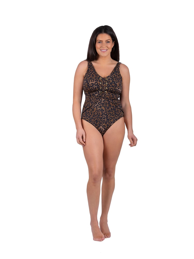 Seaspray Brown Sahara Eyelet Tummy Control Longer Length Swimsuit - Image 2 of 4