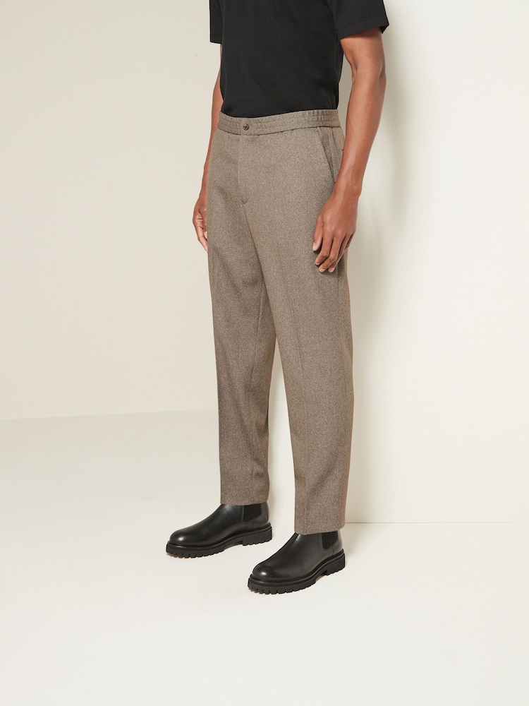 Taupe Brown Relaxed Tapered Fit Textured Smart Joggers - Image 1 of 9