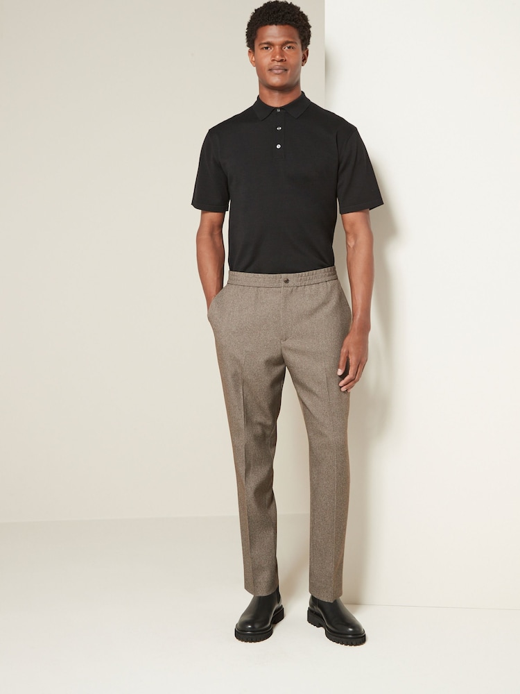 Taupe Brown Relaxed Tapered Fit Textured Smart Joggers - Image 2 of 9