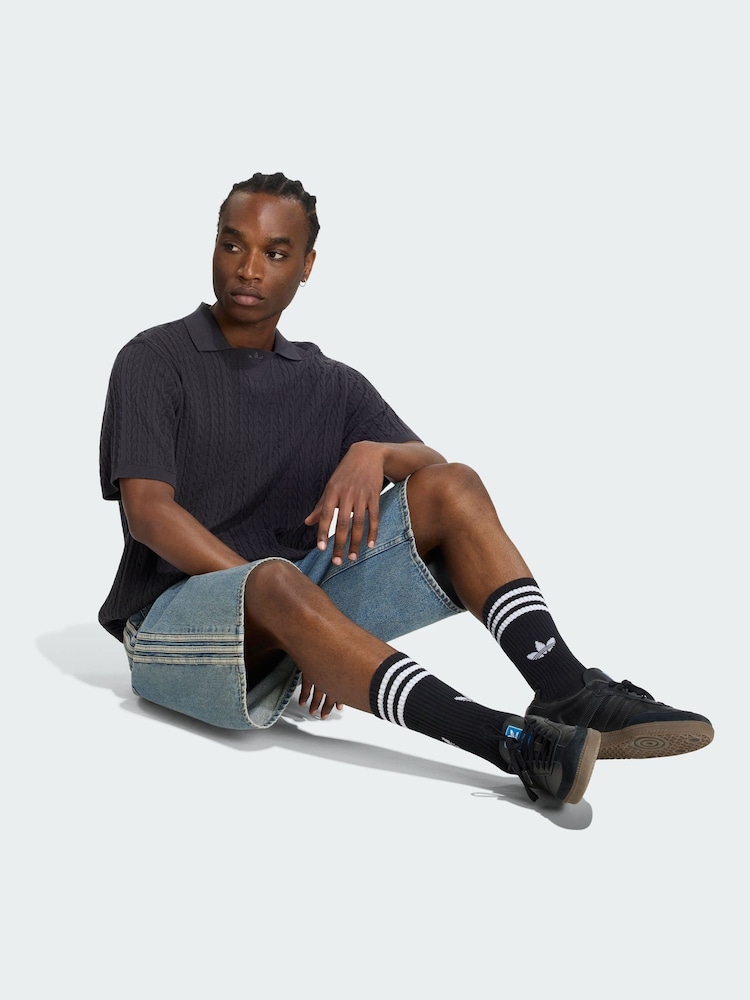 Melns - adidas Originals Cable Knit futbola krekls - Attēls 1 no 5