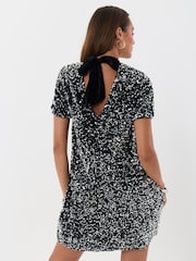 Threadbare Grey Sequin Bow Tie Detail Mini Dress - Image 2 of 6