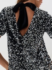 Threadbare Grey Sequin Bow Tie Detail Mini Dress - Image 3 of 6