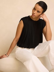 Mint Velvet Black Pleated Bubble Hem Top - Image 1 of 8