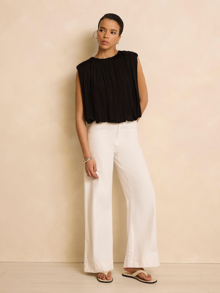 Mint Velvet Black Pleated Bubble Hem Top - Image 2 of 8