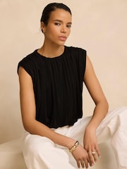 Mint Velvet Black Pleated Bubble Hem Top - Image 3 of 8