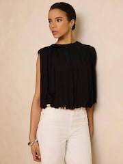Mint Velvet Black Pleated Bubble Hem Top - Image 4 of 8