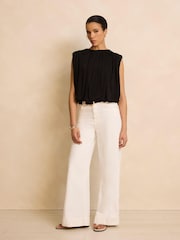 Mint Velvet Black Pleated Bubble Hem Top - Image 5 of 8