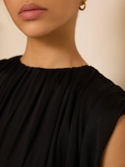 Mint Velvet Black Pleated Bubble Hem Top - Image 6 of 8