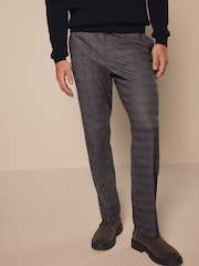 Burgundy Red Regular Fit Trimmed Check Smart Trousers - Image 1 of 8