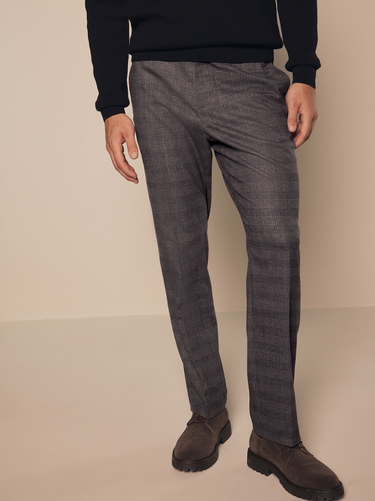 Burgundy Red Regular Fit Trimmed Check Smart Trousers - Image 1 of 8