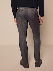Burgundy Red Regular Fit Trimmed Check Smart Trousers - Image 2 of 8