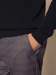 Burgundy Red Regular Fit Trimmed Check Smart Trousers - Image 3 of 8