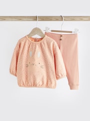 Peach Pink Bunny Baby Top And Leggings Set - Image 1 of 7