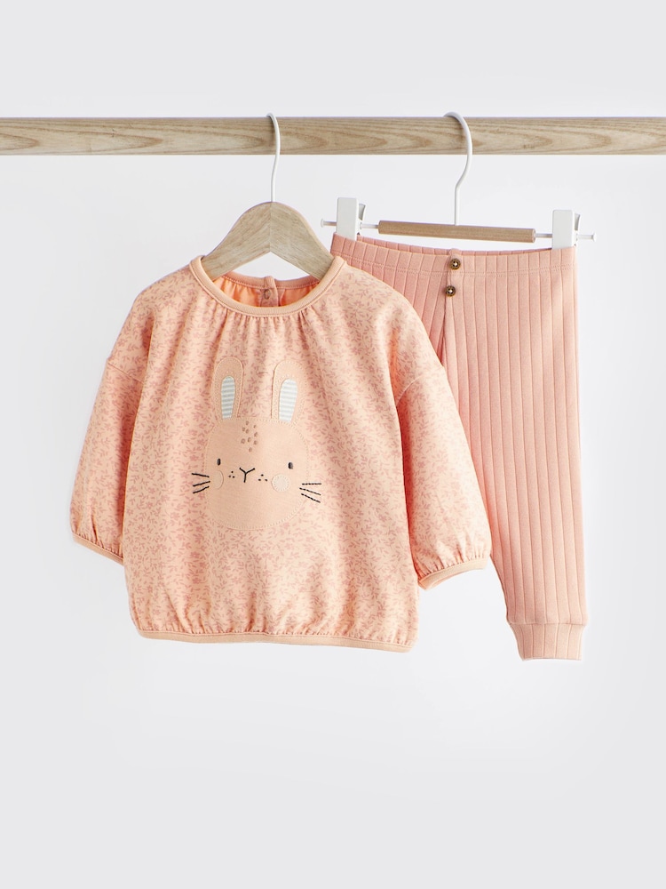 Peach Pink Bunny Baby Top And Leggings Set - Image 1 of 7