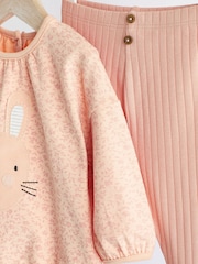Peach Pink Bunny Baby Top And Leggings Set - Image 3 of 7