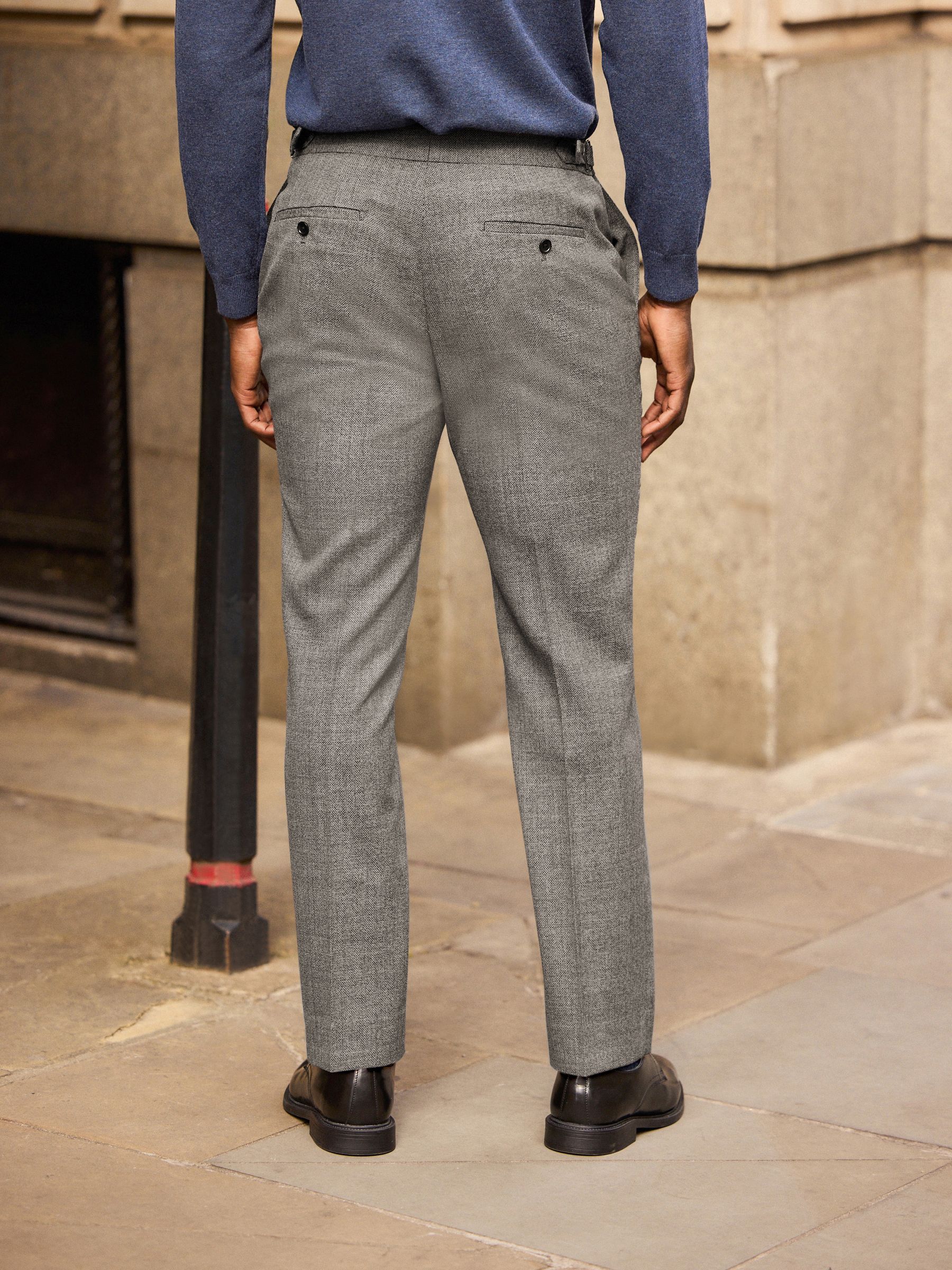 Buy Grey Signature Smart Textured Italian Wool Trousers with Side