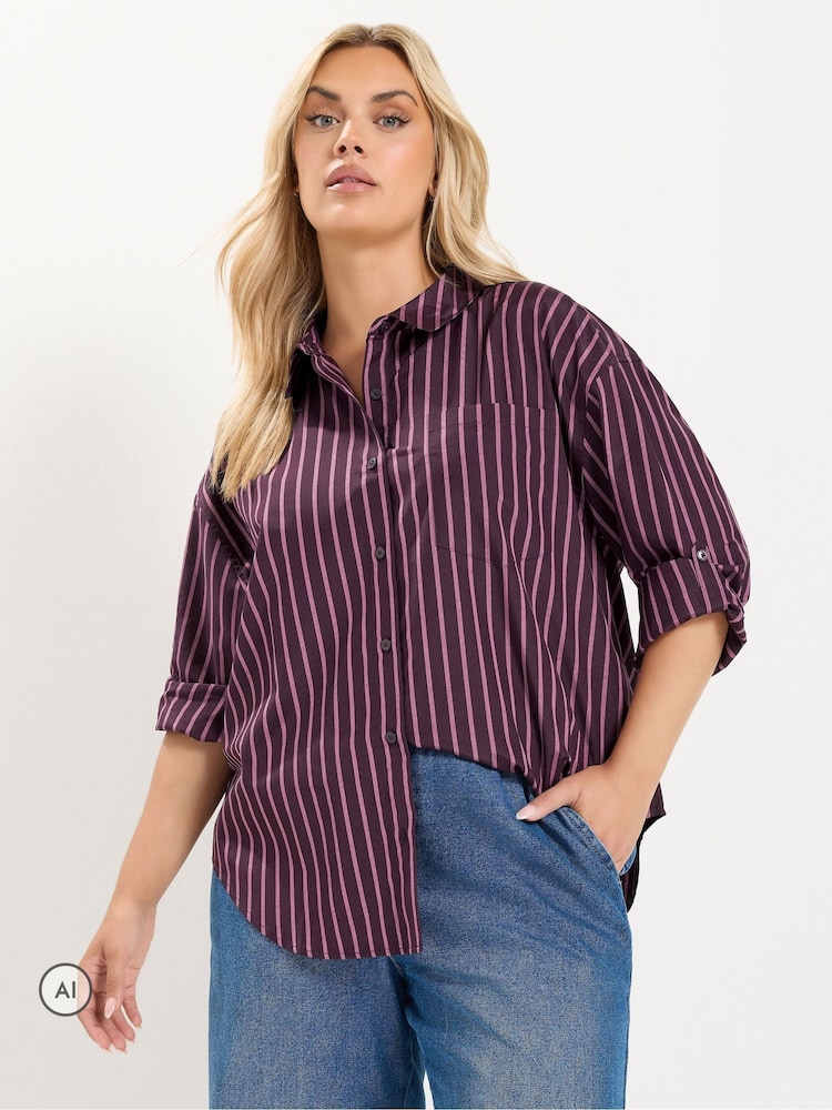 Yours Curve Red Stripe Shirt - Image 1 of 7 Yours Curve Red Stripe Shirt - Image 1 of 7