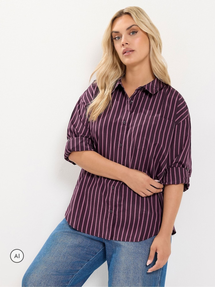 Yours Curve Red Stripe Shirt - Image 2 of 7 Yours Curve Red Stripe Shirt - Image 2 of 7