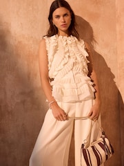 Mint Velvet Cream Ruffle Detail Top - Image 4 of 8