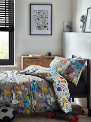 Multi Graffiti Doodle Duvet Cover and Pillowcase Set - Image 1 of 6