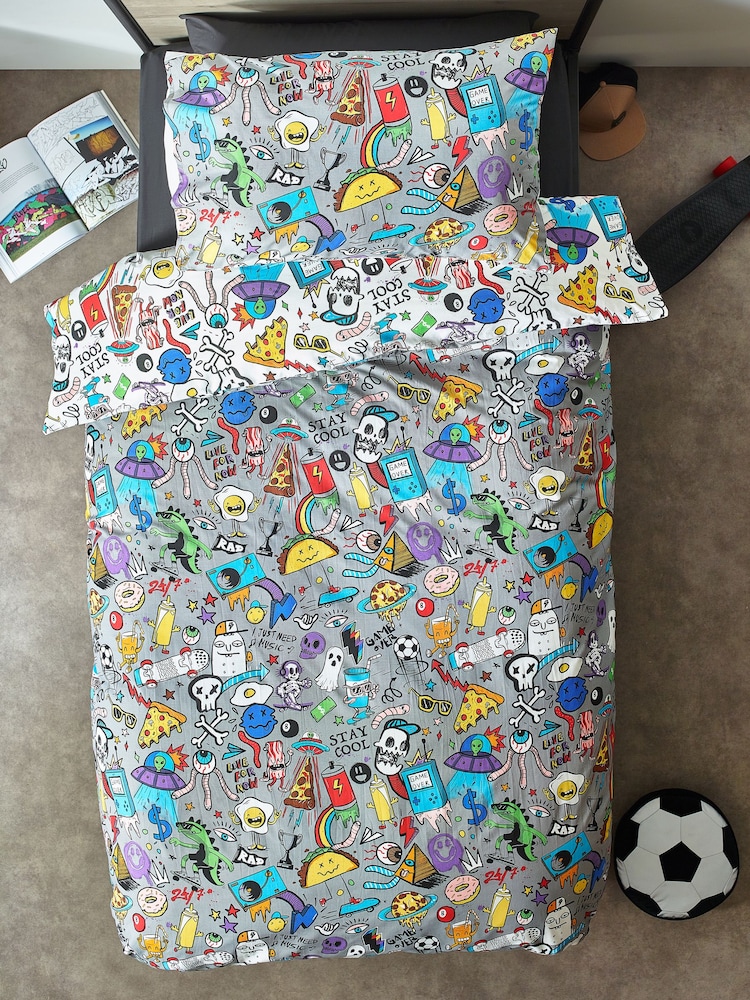 Multi Graffiti Doodle Duvet Cover and Pillowcase Set - Image 4 of 6