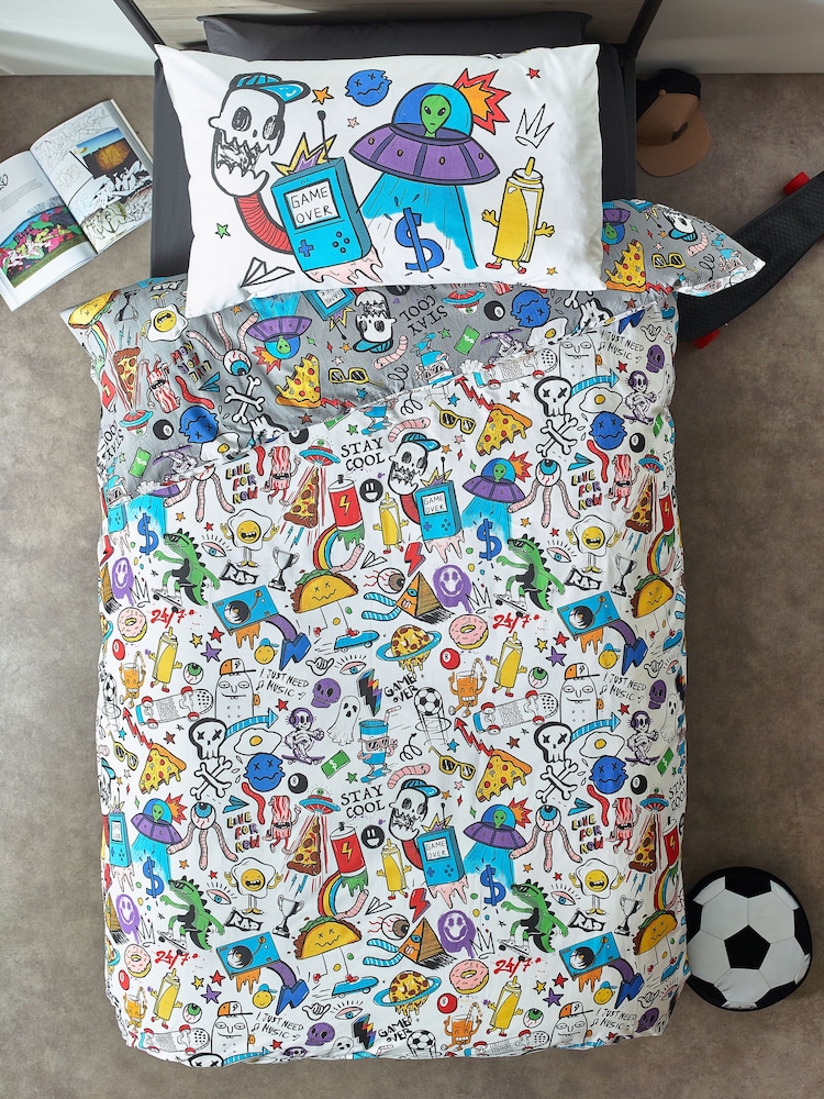 Multi Graffiti Doodle Duvet Cover and Pillowcase Set - Image 5 of 6