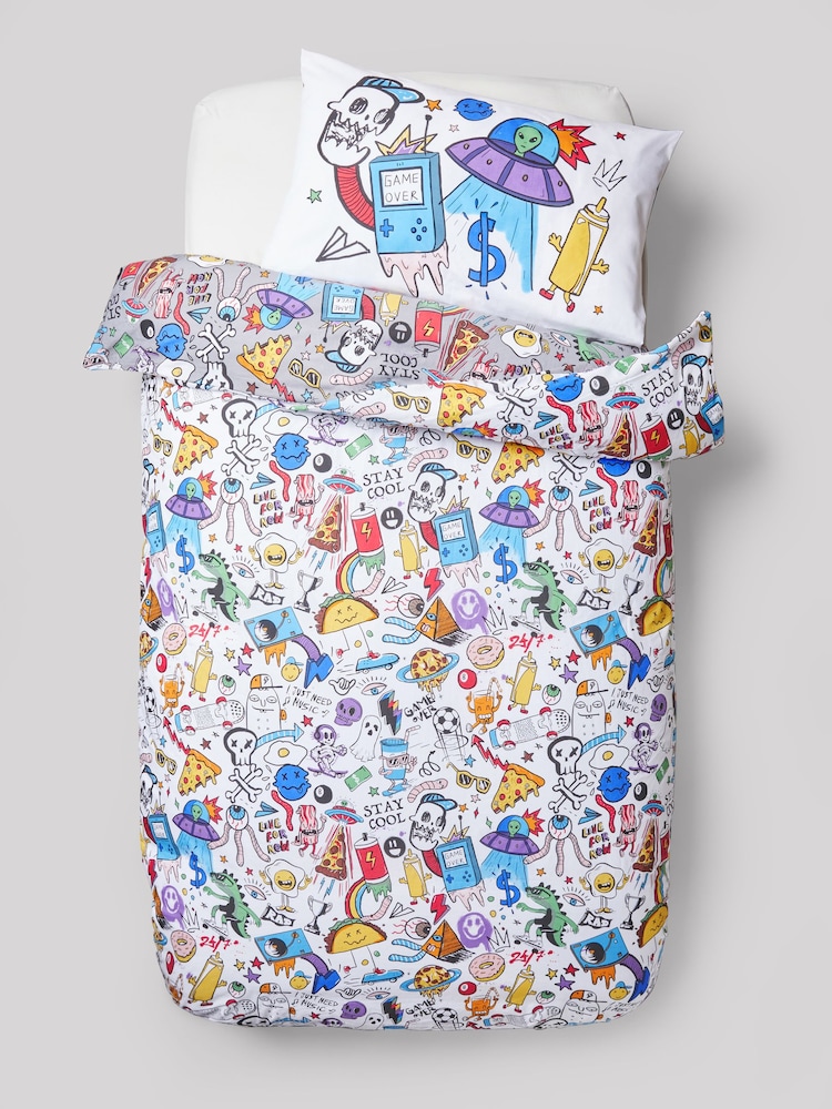 Multi Graffiti Doodle Duvet Cover and Pillowcase Set - Image 6 of 6