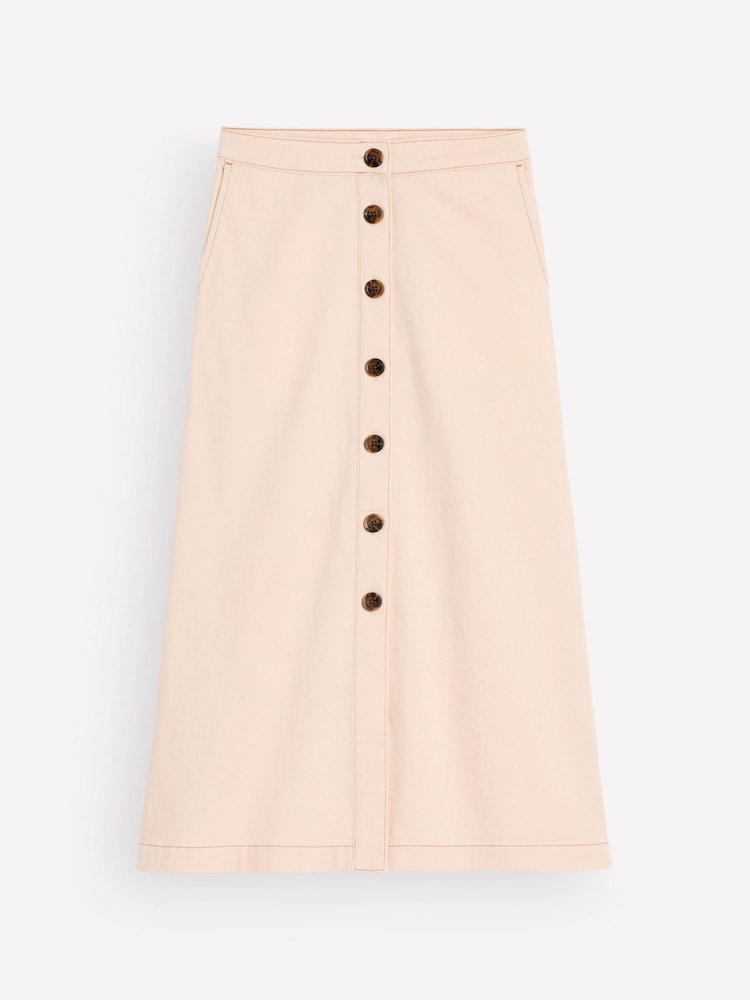 Boden Cream Val Button Denim Midi Skirt - Image 1 of 1